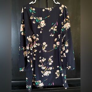 Lulus Navy floral shift longsleve mini